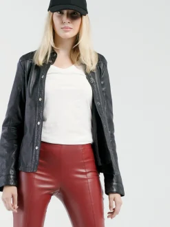 CBL Damen Lederhemd in schwarz