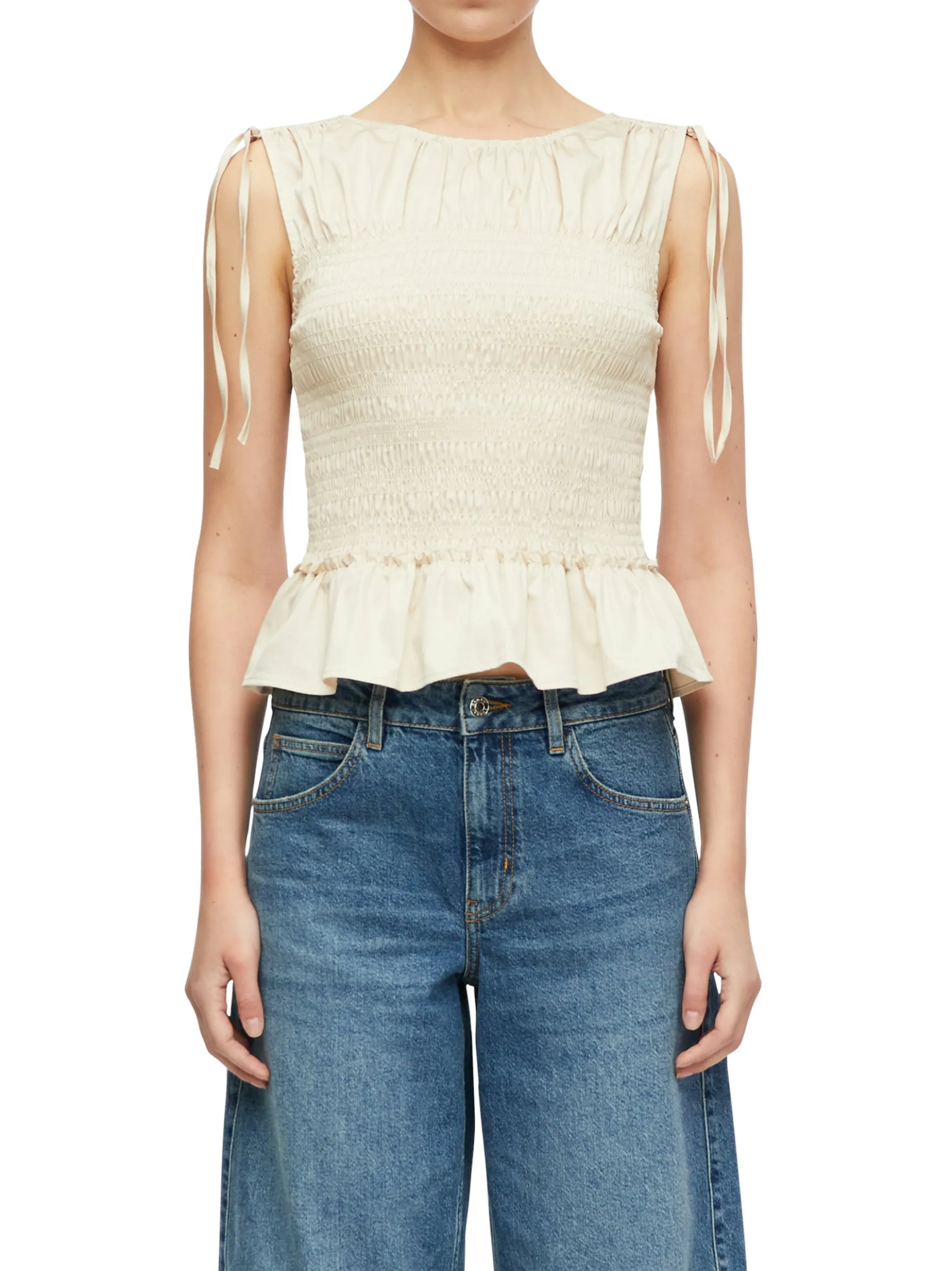 comma Damen Blusentop in sand beige - Ärmel: ohne Arm