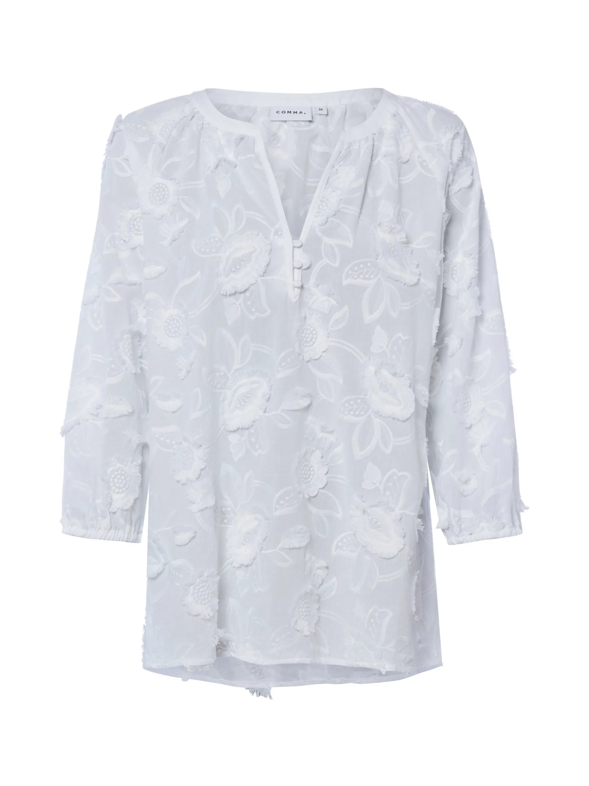 comma Damen Spitzenbluse in weiß - Ärmel: 3/4 Arm