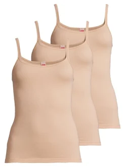 con-ta Damen Unterhemd - 3er Pack Feinripp in beige