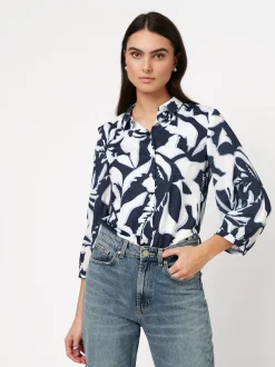 DESOTO Damen Bluse - Pia in blau - Ärmel: langarm