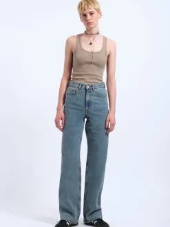 Dr. Denim Damen Jeans – Echo High Straight in light stone