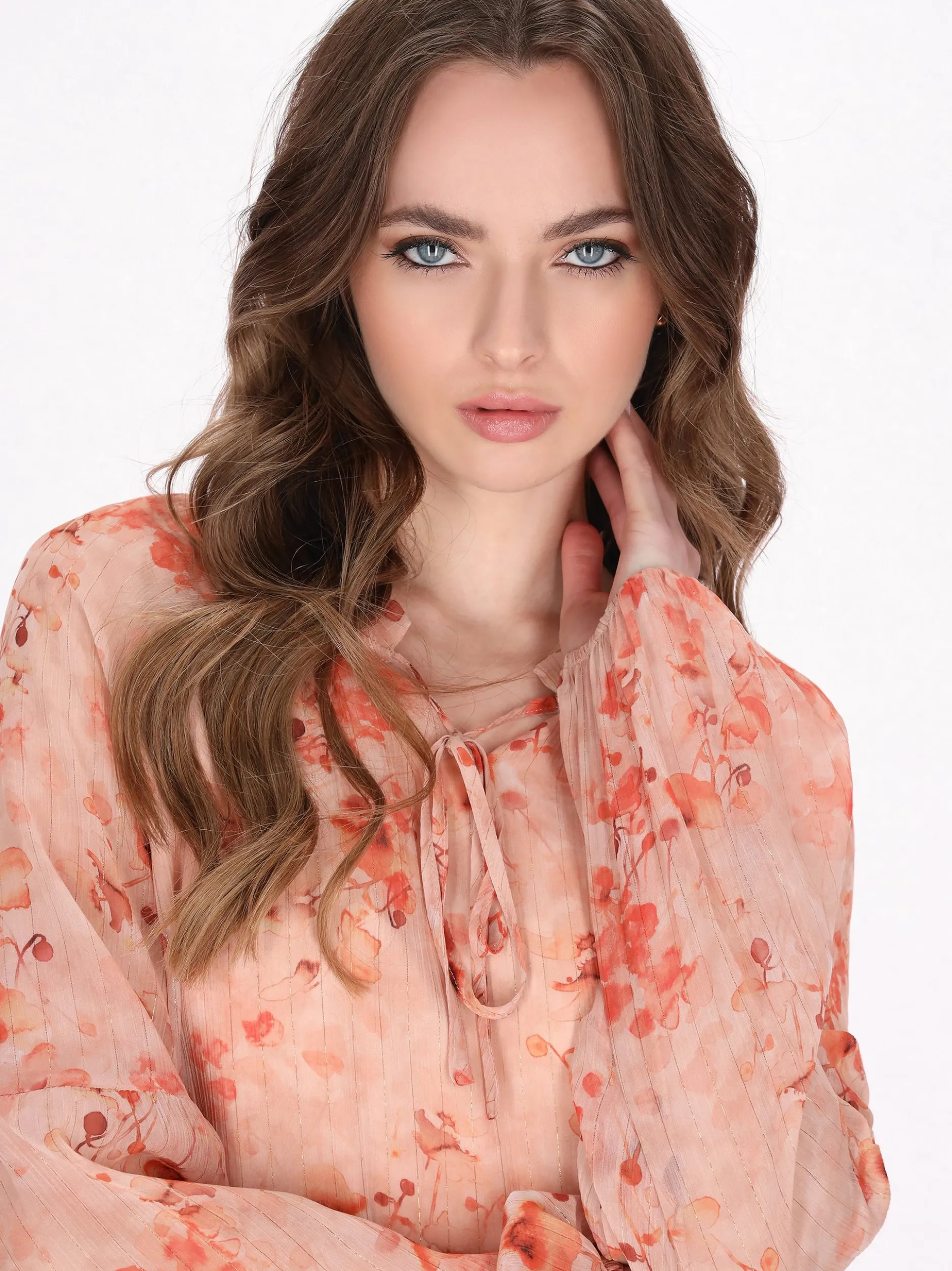 Dreimaster Damen Bluse in aprikot - Ausschnitt: Rundhals