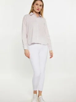 Dreimaster Damen Bluse in lila - Ausschnitt: ohne Kragen