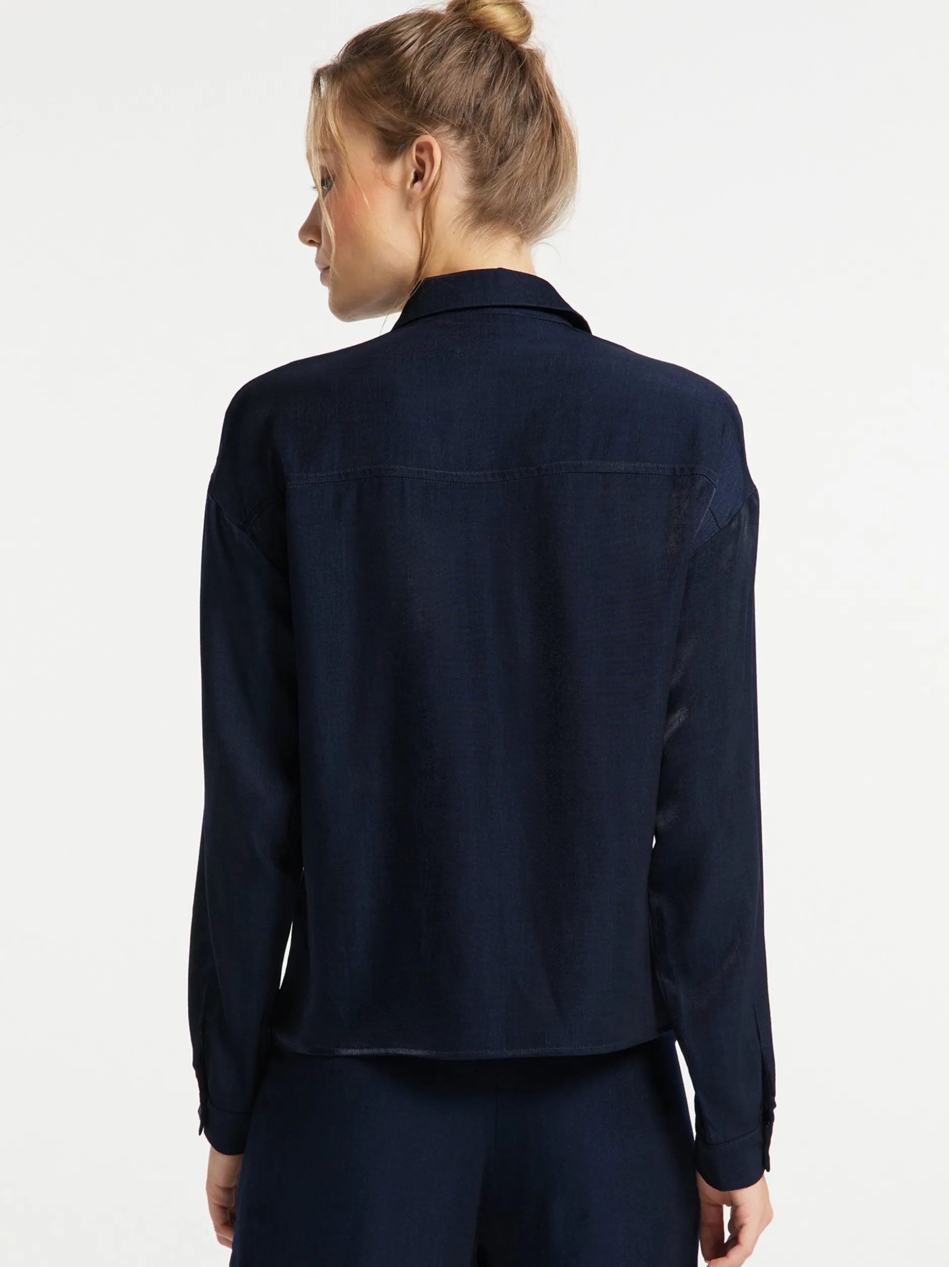 Dreimaster Damen Bluse in marine - Ausschnitt: Envelope