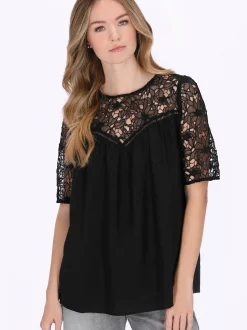 Dreimaster Damen Bluse in schwarz - Ausschnitt: Rundhals