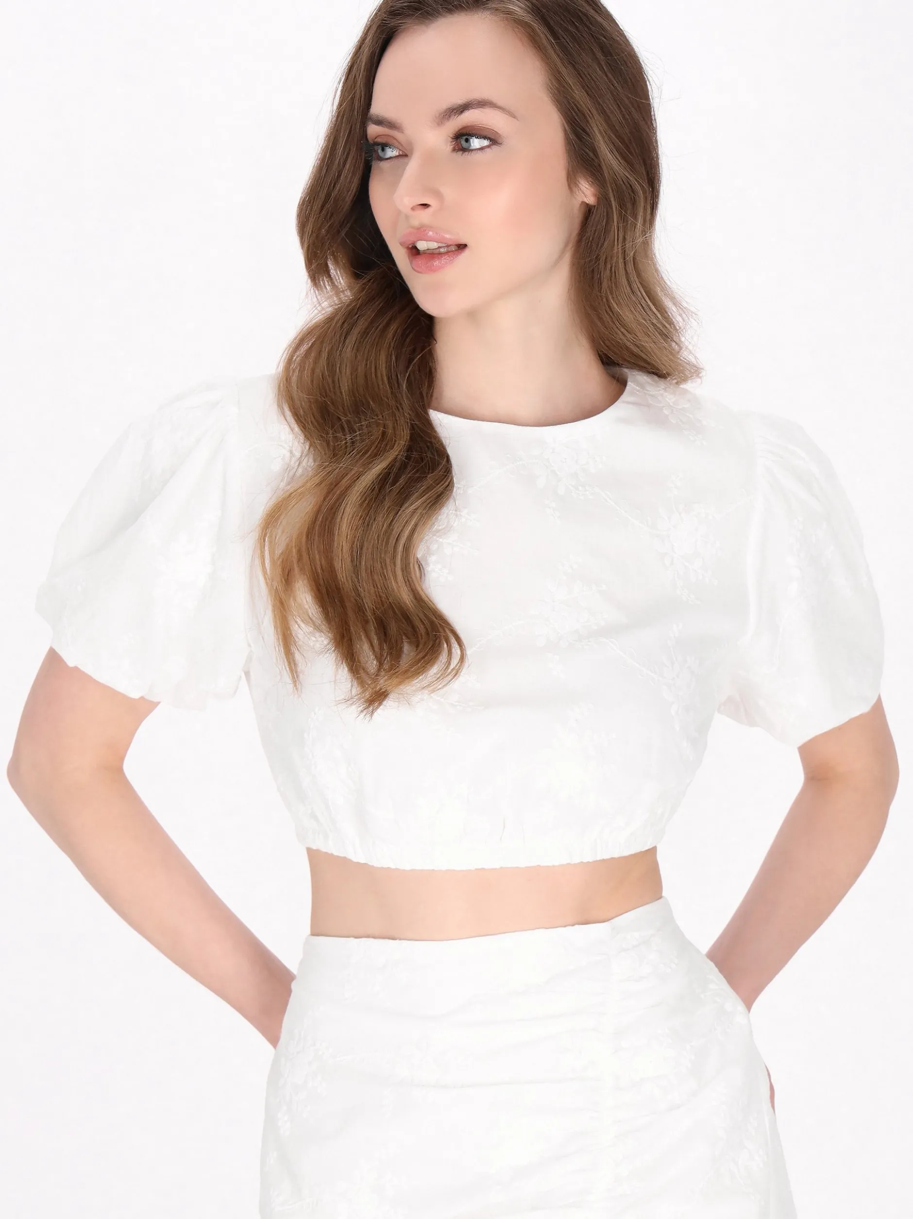 Dreimaster Damen Bluse in weiß - Ausschnitt: Rundhals
