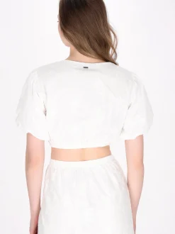 Dreimaster Damen Bluse in weiß - Ausschnitt: Rundhals