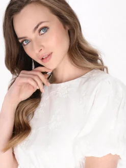 Dreimaster Damen Bluse in weiß - Ausschnitt: Rundhals