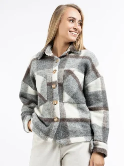 Dreimaster Damen Jacke in grau - Ausschnitt: ohne Kragen