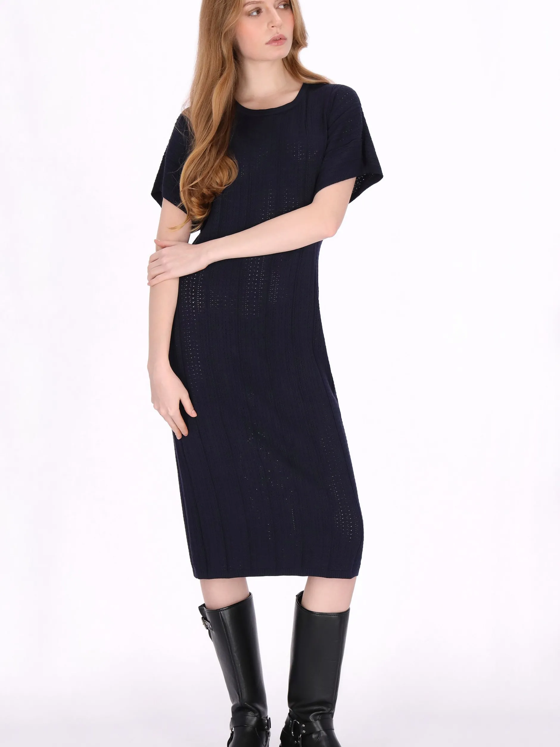 Dreimaster Damen Kleid in blau - Ausschnitt: Rundhals