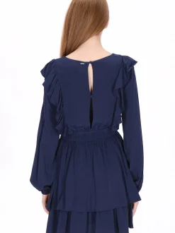 Dreimaster Damen Kleid in blau - Ausschnitt: Rundhals