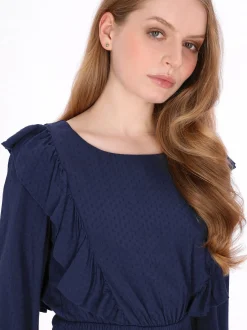 Dreimaster Damen Kleid in blau - Ausschnitt: Rundhals