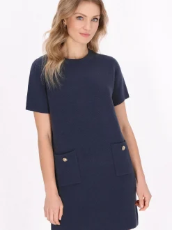 Dreimaster Damen Kleid in blau - Ausschnitt: Rundhals