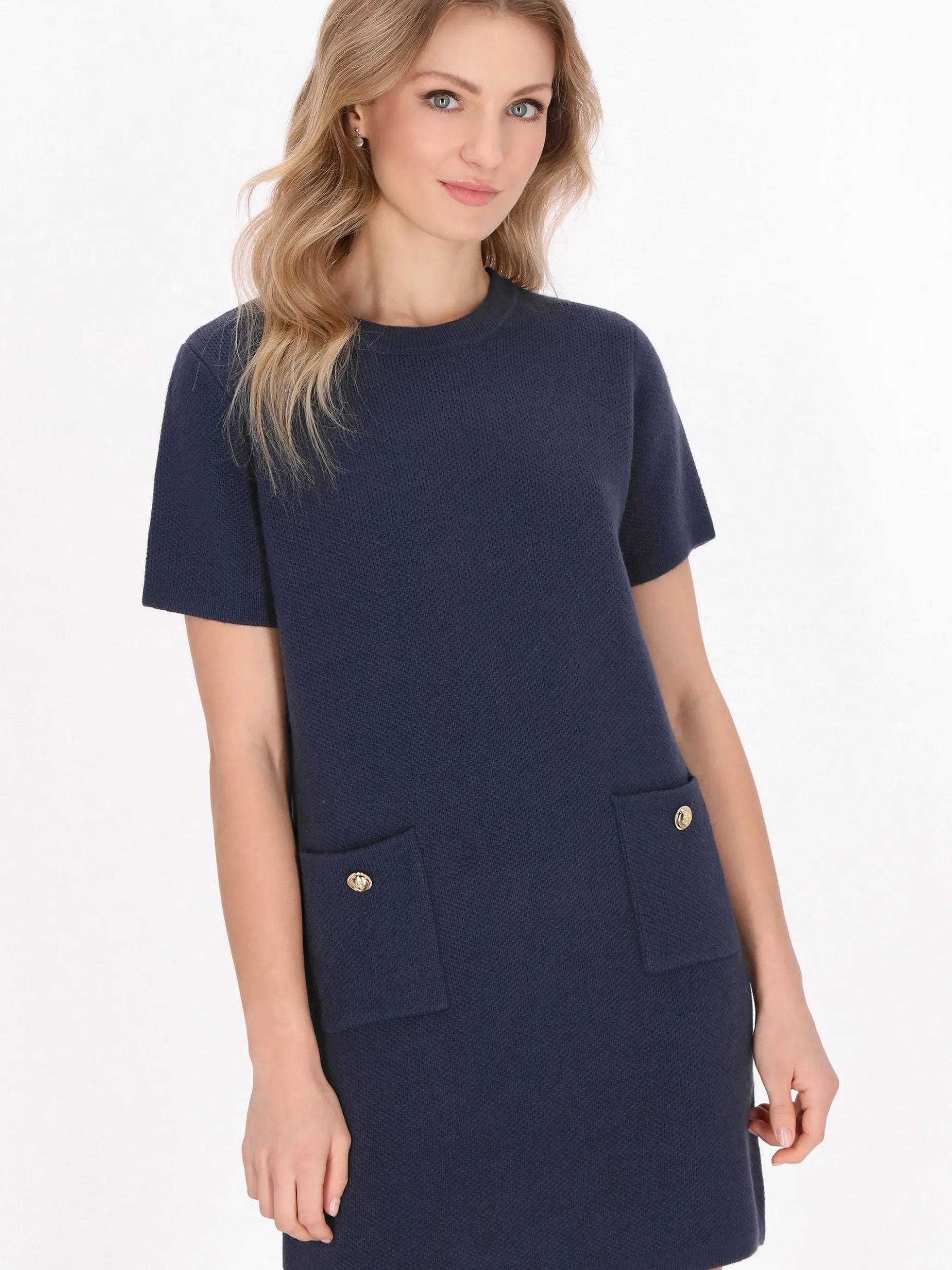 Dreimaster Damen Kleid in blau - Ausschnitt: Rundhals