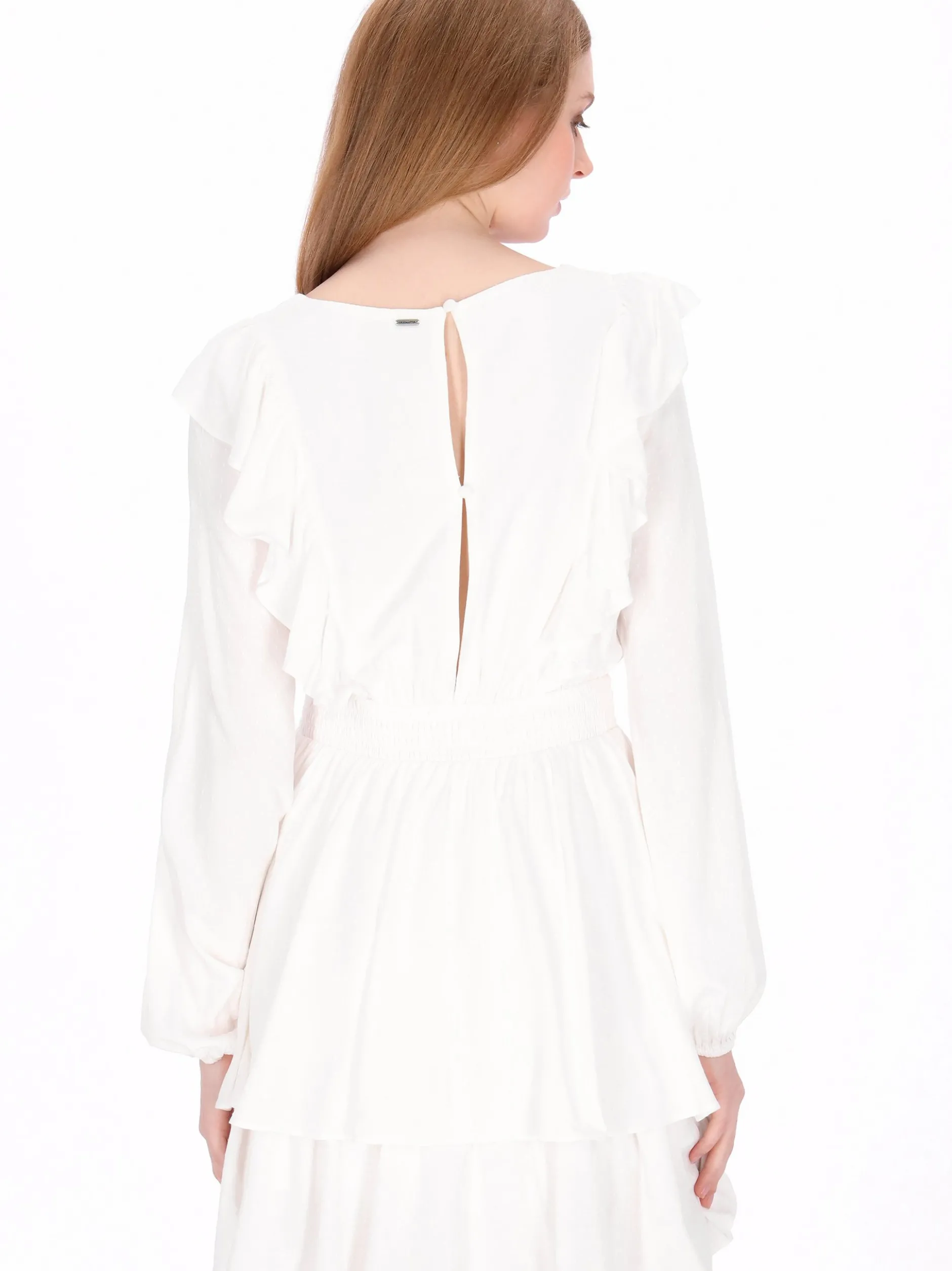 Dreimaster Damen Kleid in weiß - Ausschnitt: Rundhals
