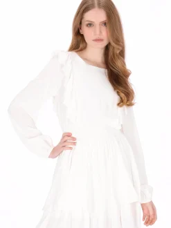 Dreimaster Damen Kleid in weiß - Ausschnitt: Rundhals
