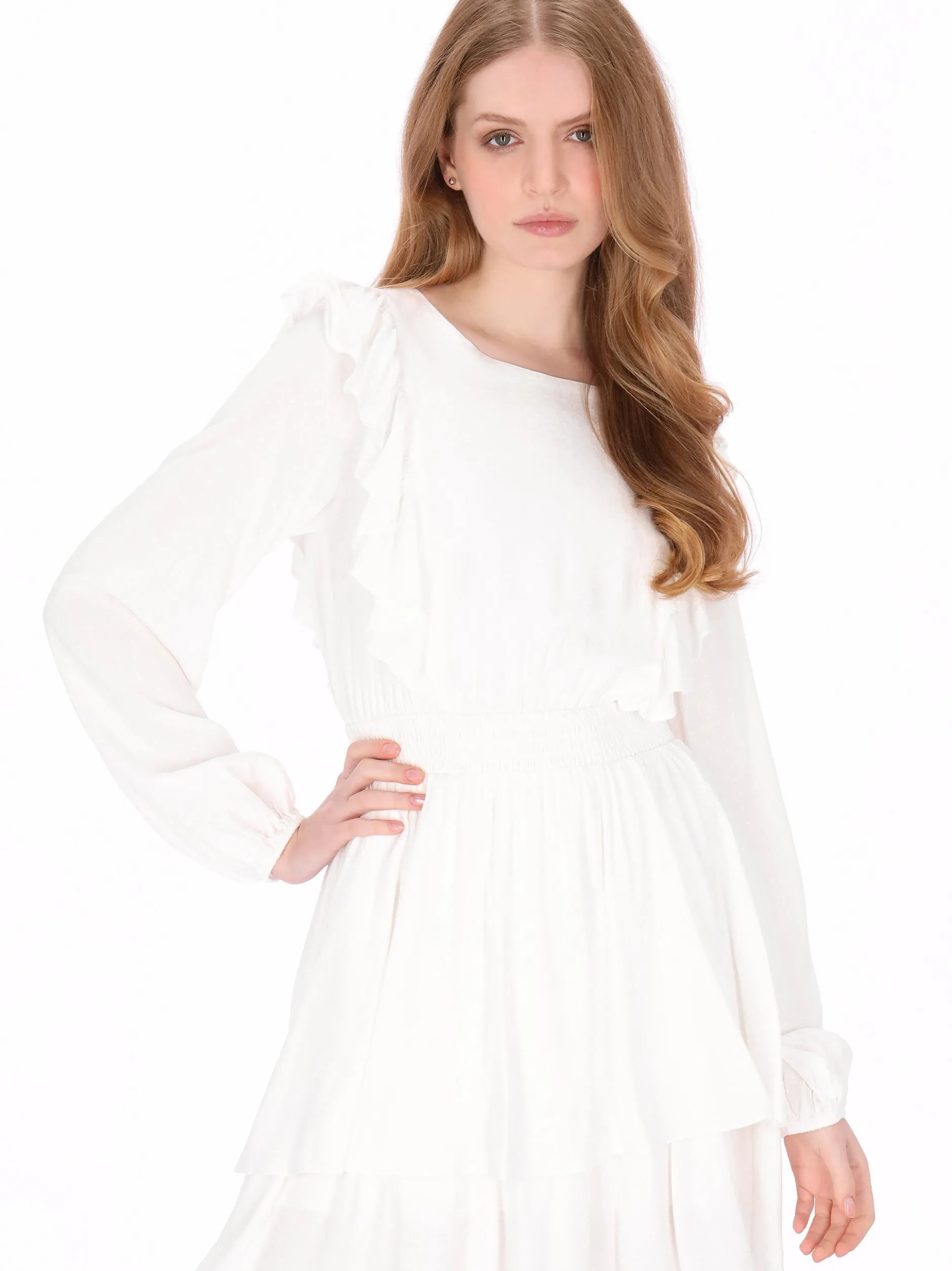 Dreimaster Damen Kleid in weiß - Ausschnitt: Rundhals