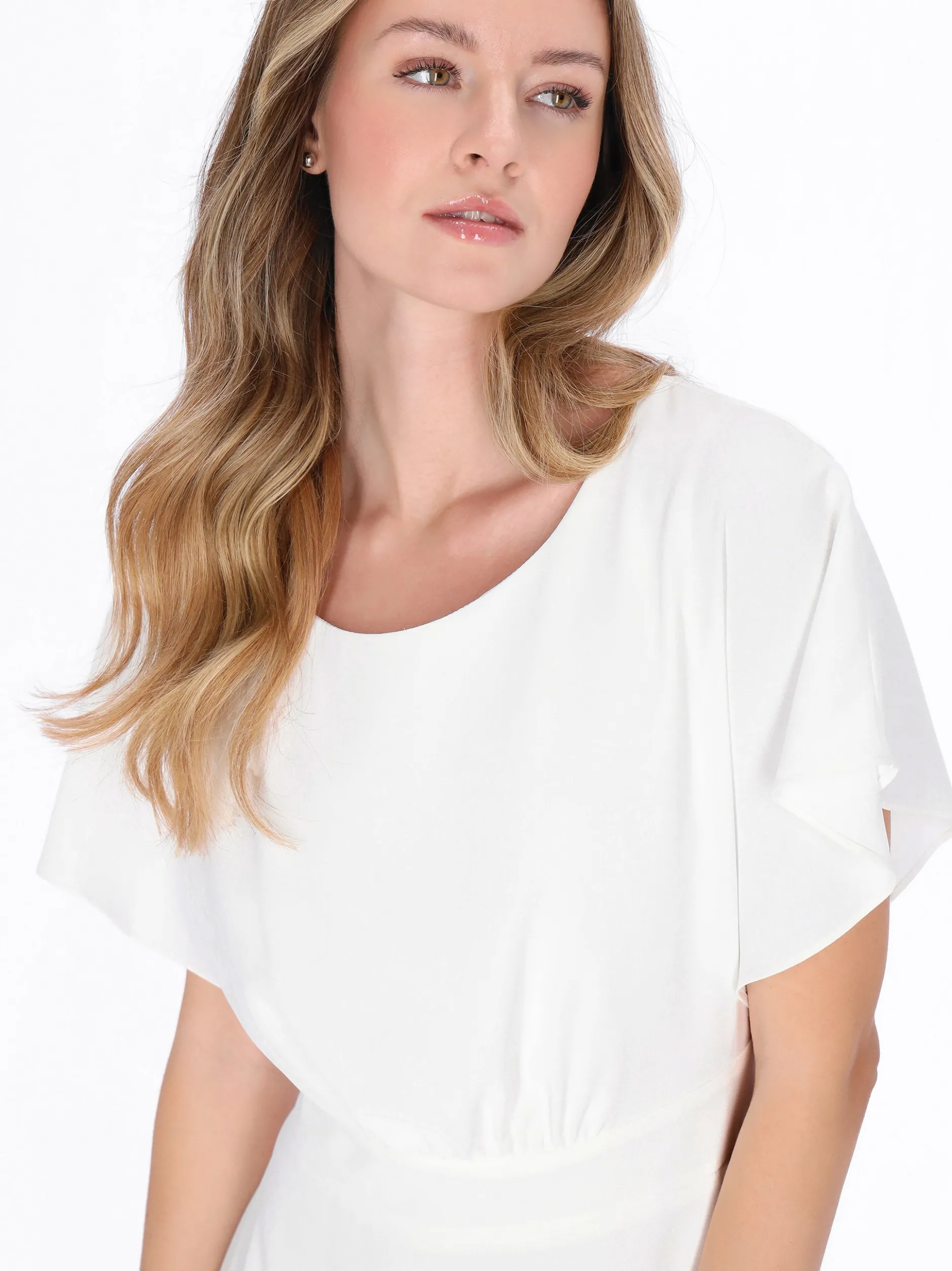 Dreimaster Damen Kleid in weiß - Ausschnitt: Rundhals