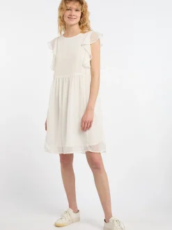 Dreimaster Damen Midikleid mit Rüschen in weiß