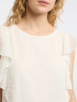 Dreimaster Damen Midikleid mit Rüschen in weiß