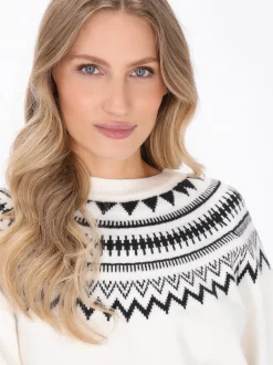 Dreimaster Damen Pullover in weiß - Ausschnitt: Rundhals