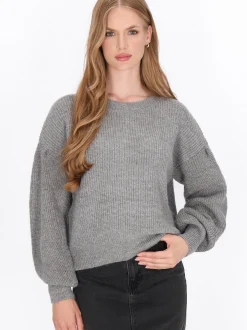 Dreimaster Damen Pullover in grau - Ausschnitt: Rundhals