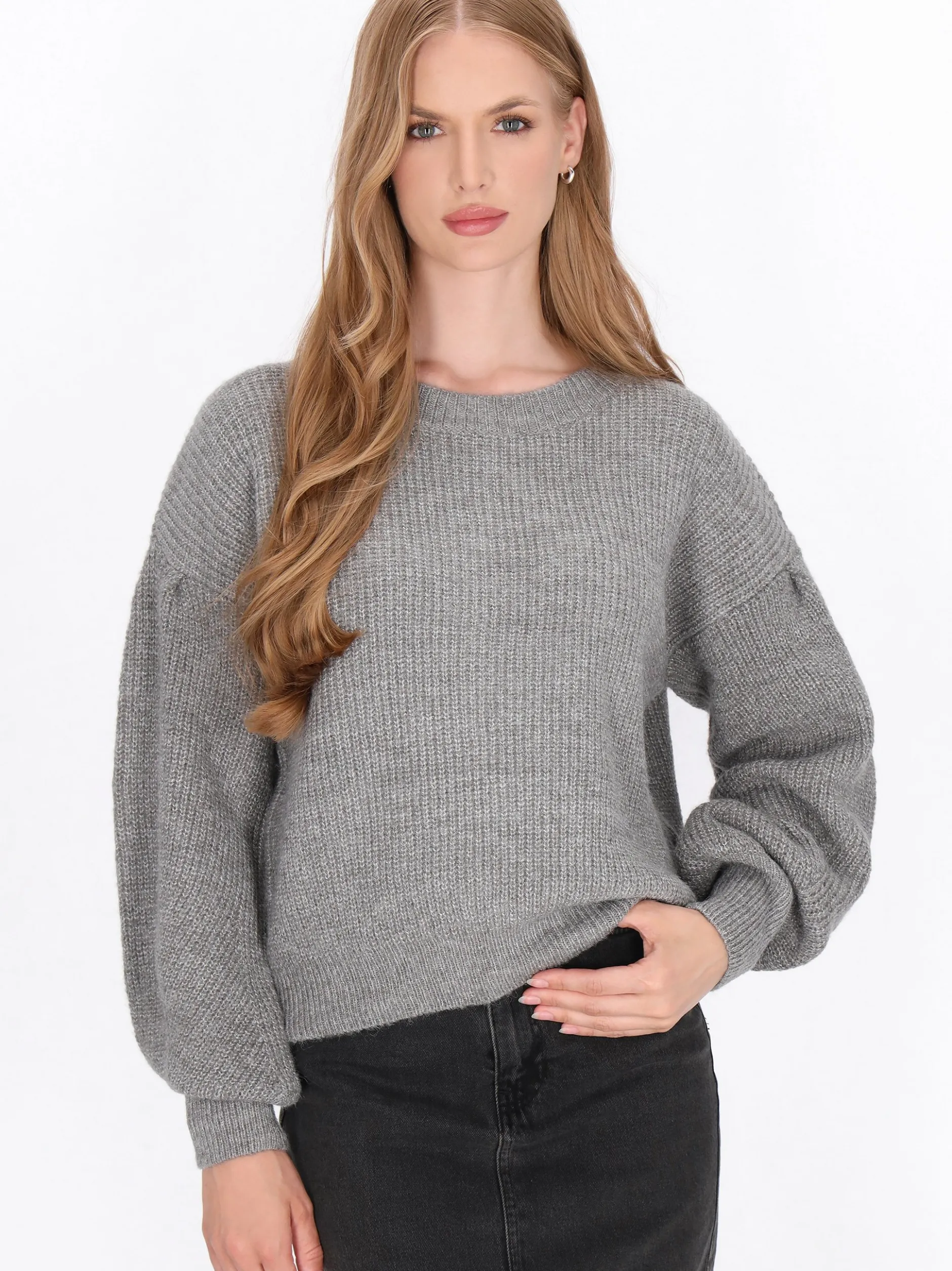 Dreimaster Damen Pullover in grau - Ausschnitt: Rundhals