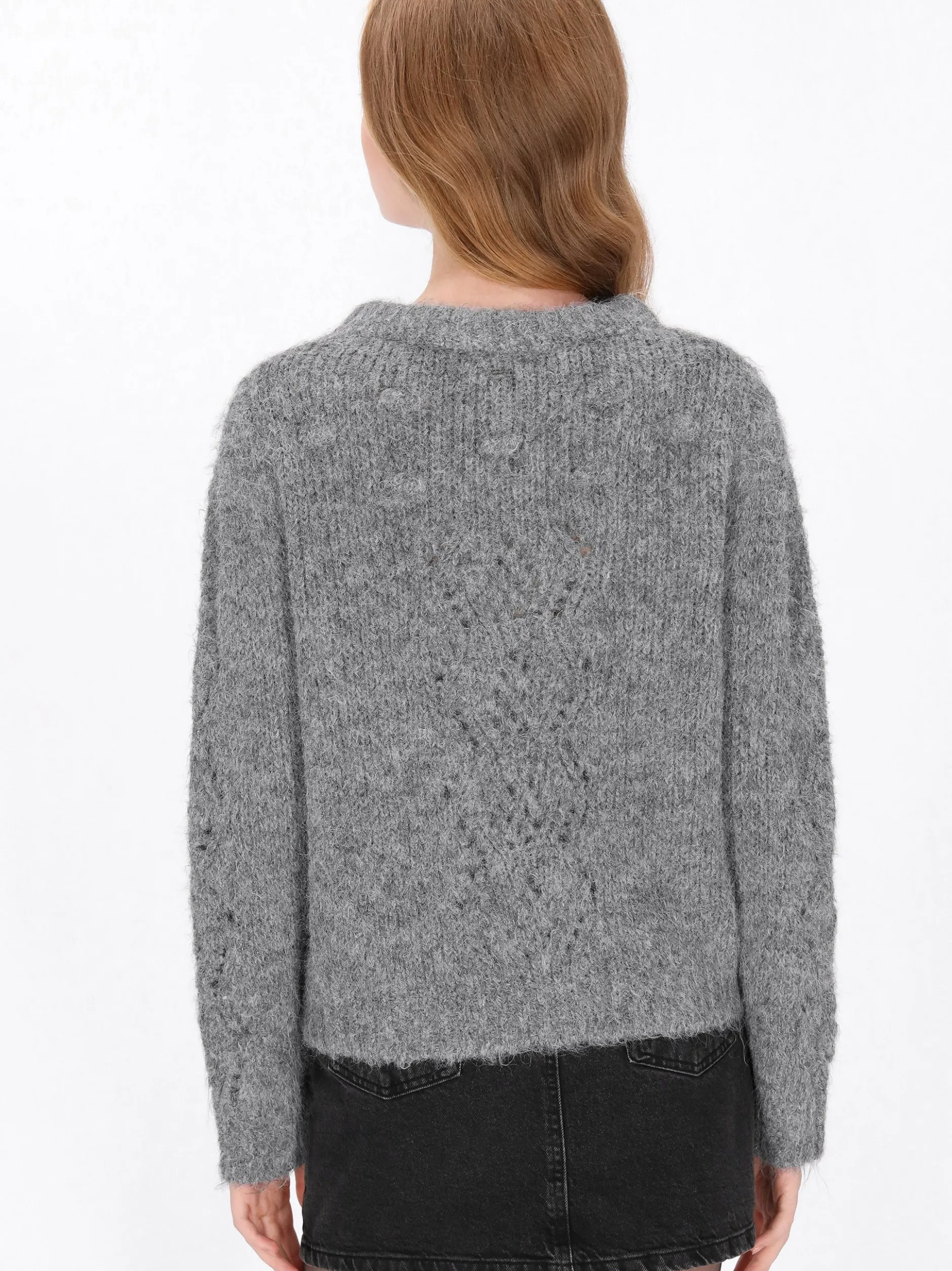 Dreimaster Damen Pullover in grau - Ausschnitt: Rundhals