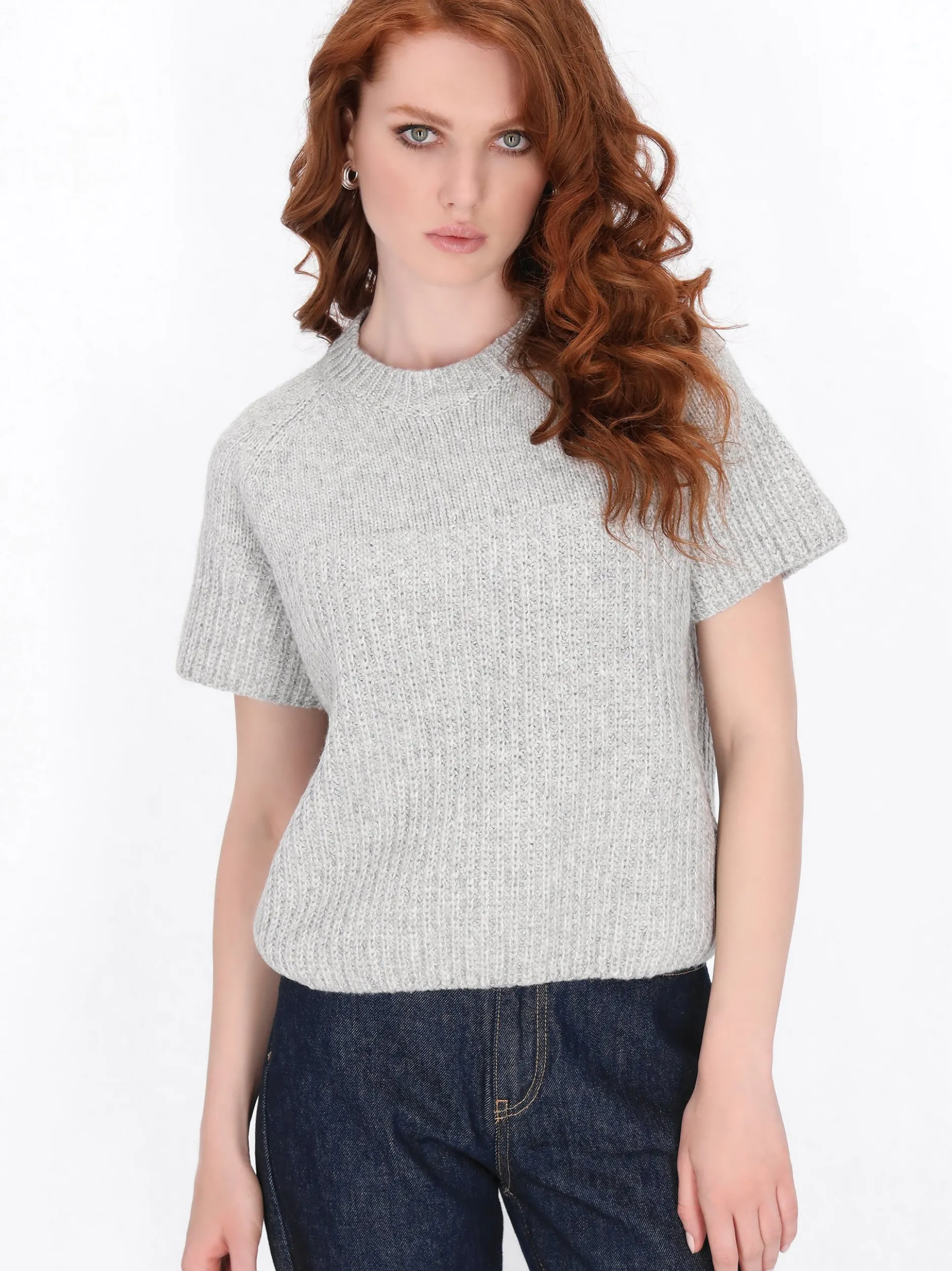 Dreimaster Damen Pullover in grau - Ausschnitt: Rundhals