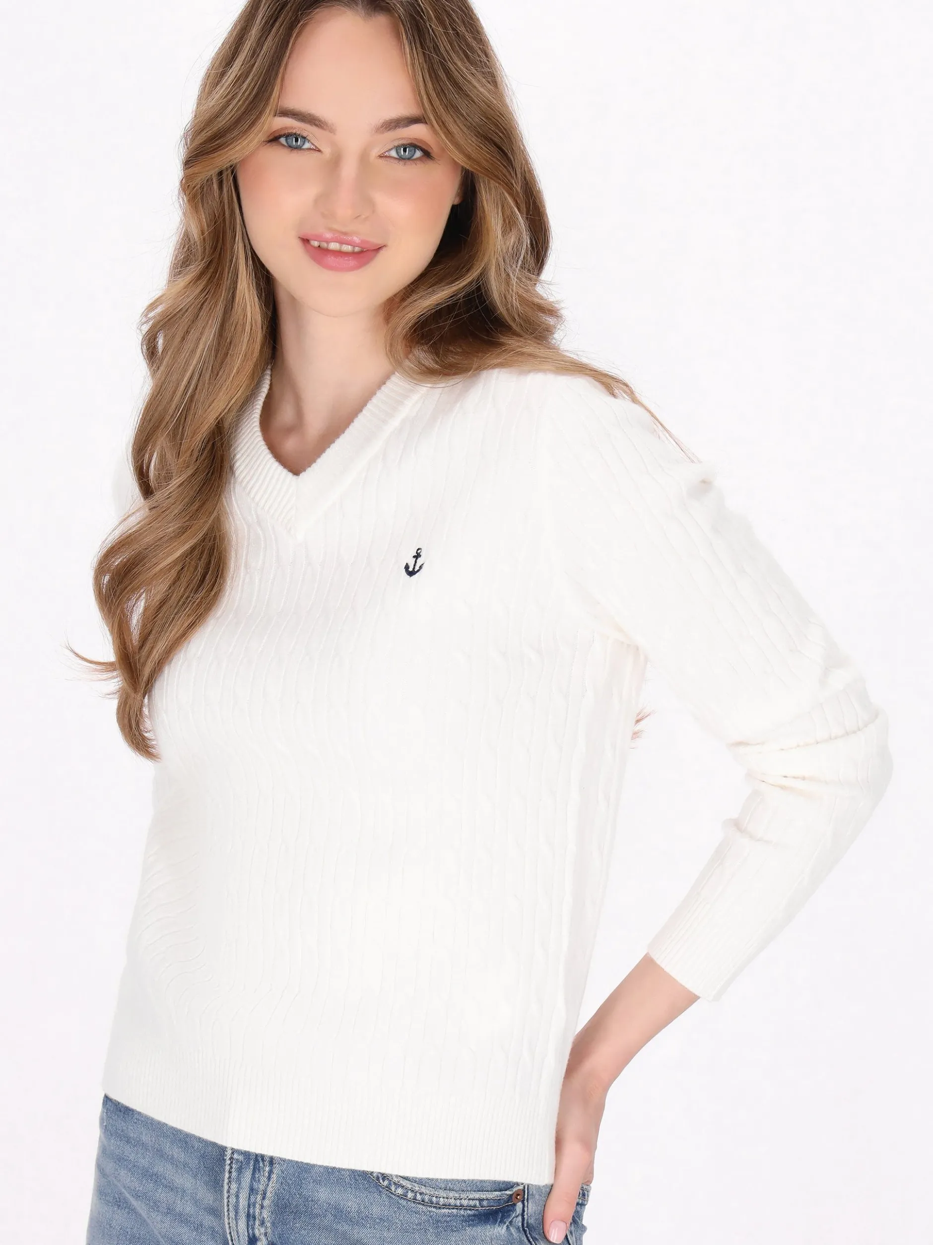 Dreimaster Damen Pullover in weiß