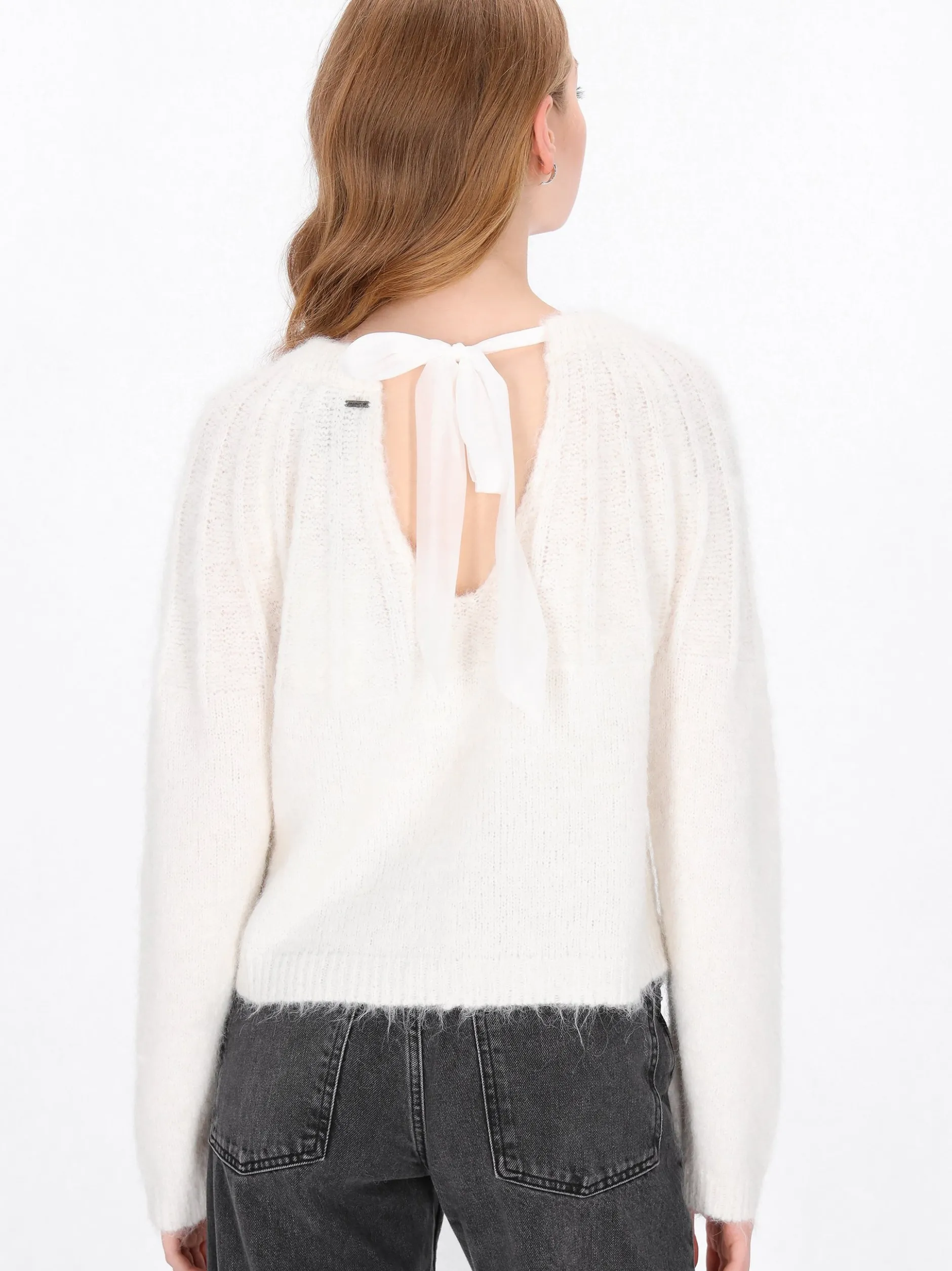 Dreimaster Damen Pullover in weiß - Ausschnitt: Rundhals