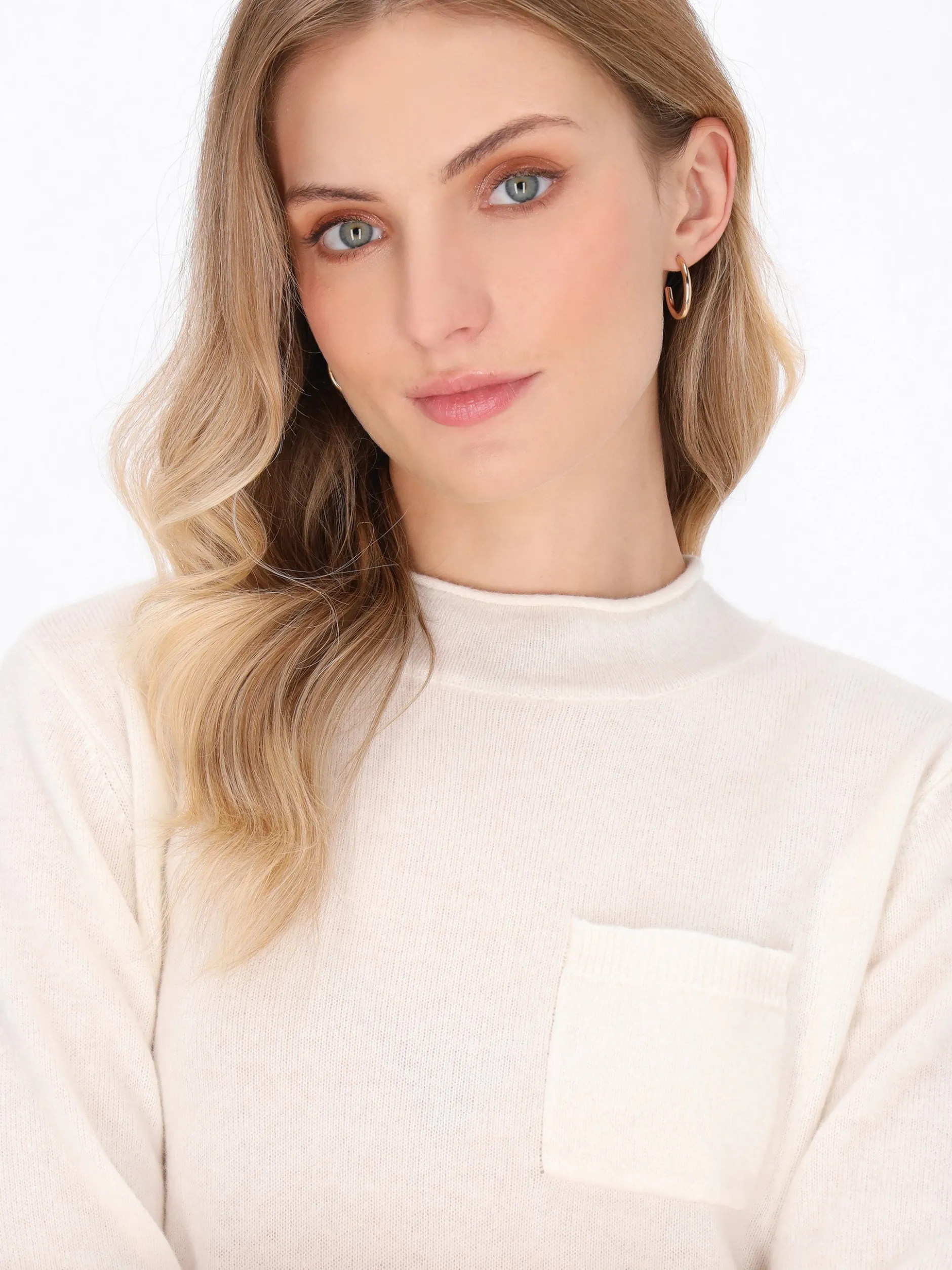Dreimaster Damen Pullover in weiß - Ausschnitt: Rundhals