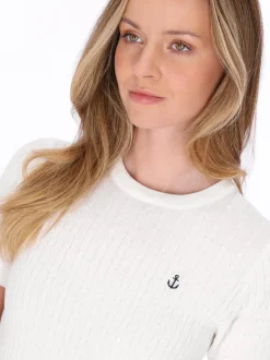 Dreimaster Damen Pullover in weiß - Ausschnitt: Rundhals