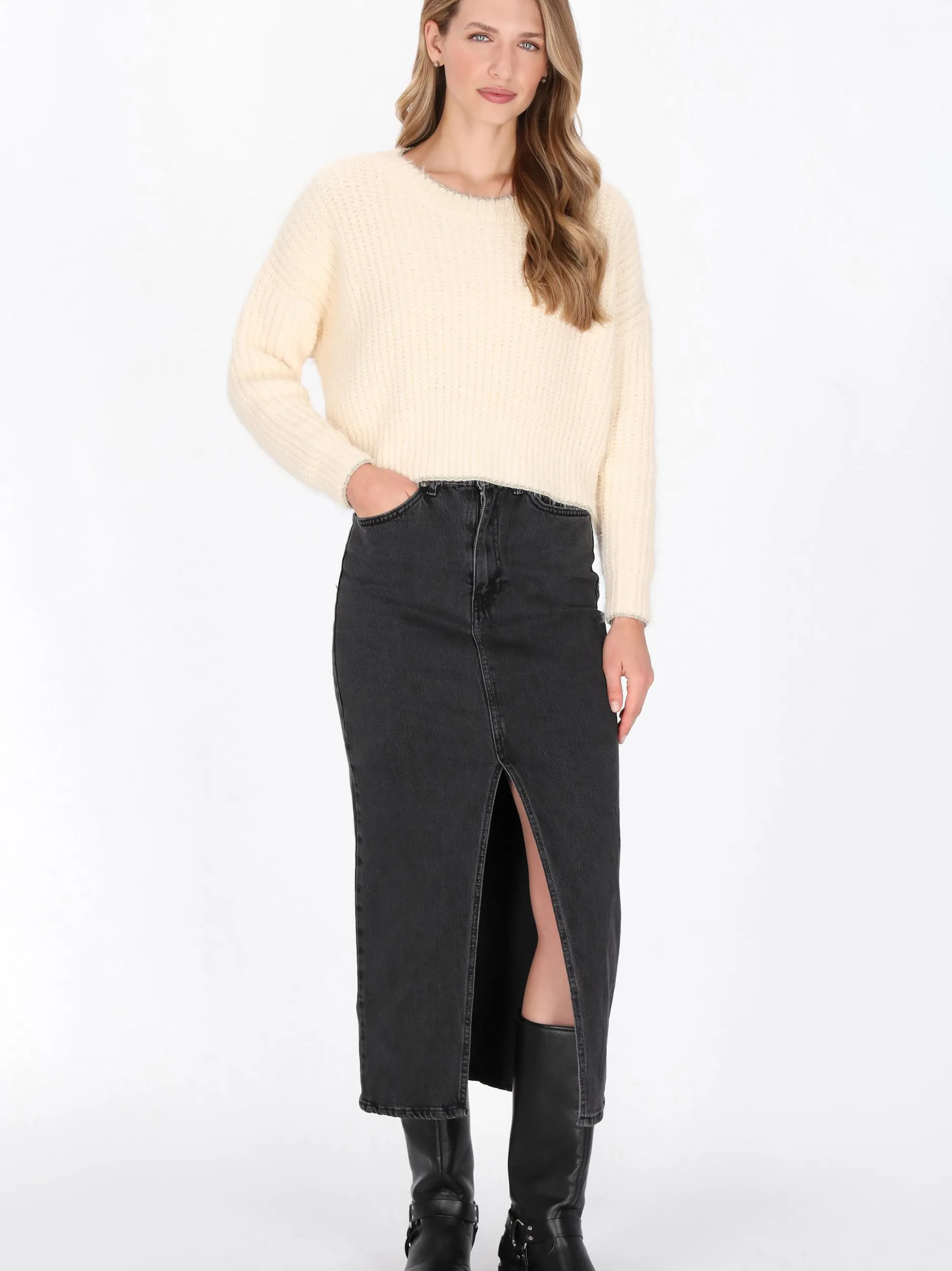 Dreimaster Damen Pullover in weiß - Ausschnitt: Rundhals