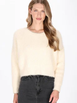 Dreimaster Damen Pullover in weiß - Ausschnitt: Rundhals