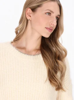 Dreimaster Damen Pullover in weiß - Ausschnitt: Rundhals
