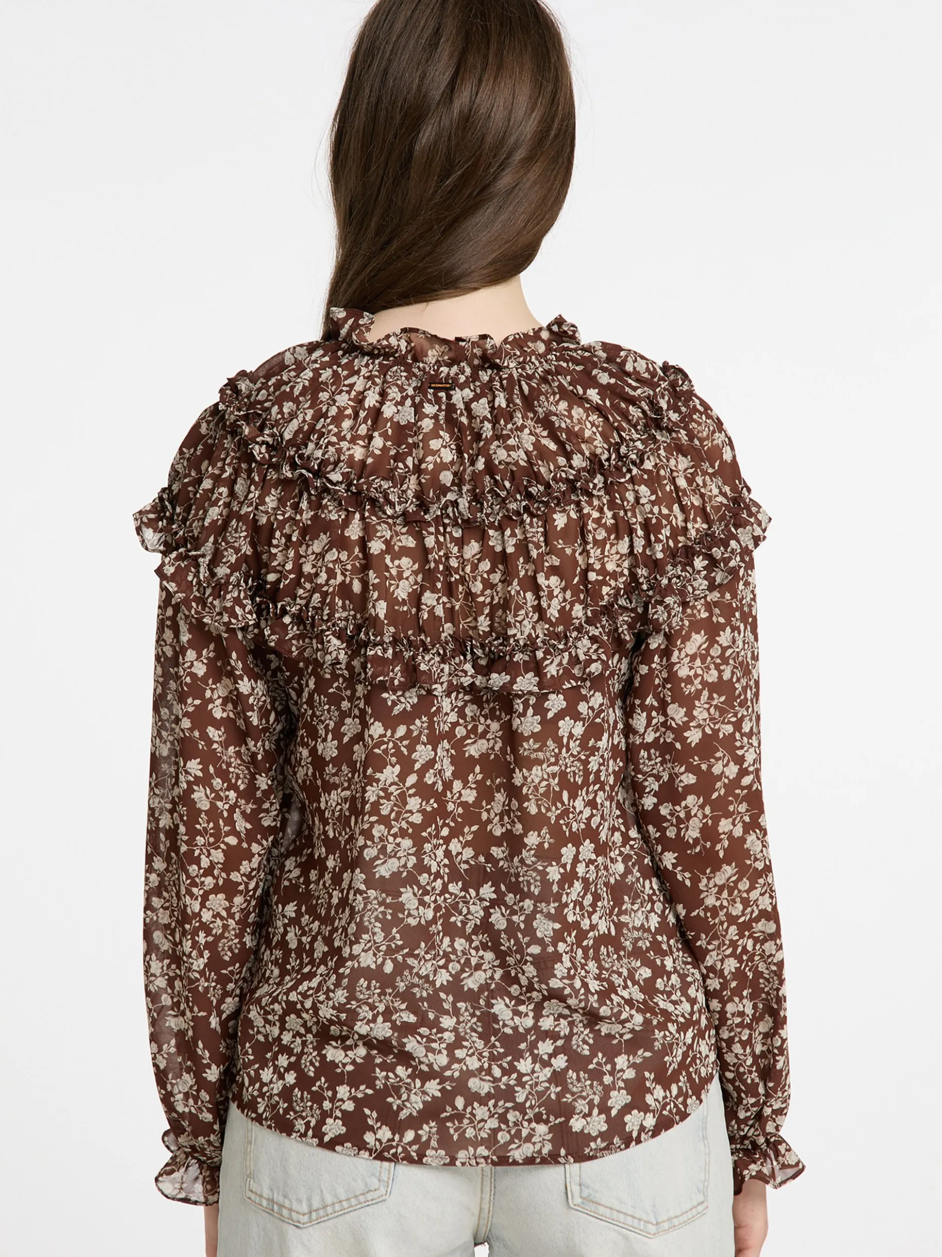 Dreimaster Damen Rüschenbluse in braun