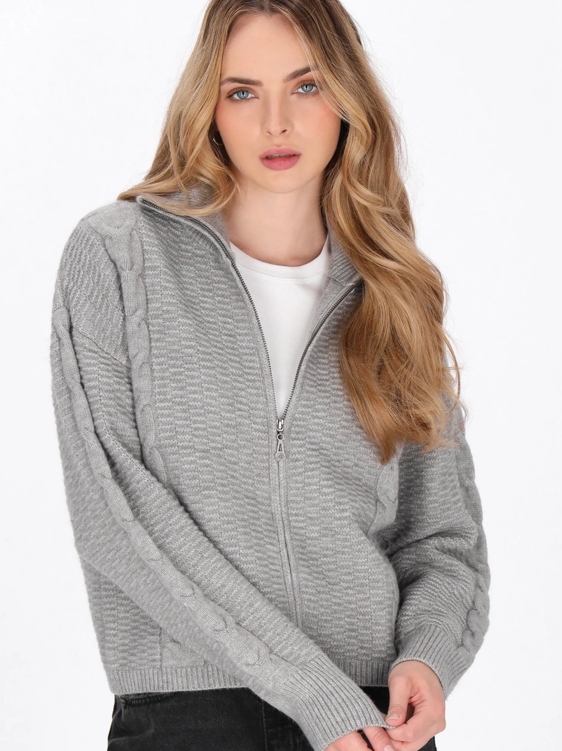 Dreimaster Damen Strickjacke in grau