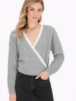 Dreimaster Damen Strickjacke in grau