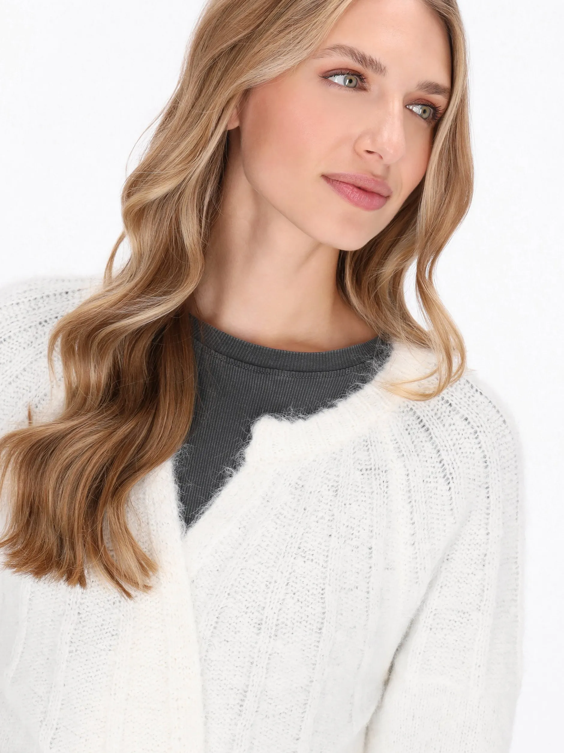 Dreimaster Damen Strickjacke in weiß