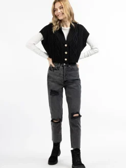 Dreimaster Damen Strickweste in schwarz