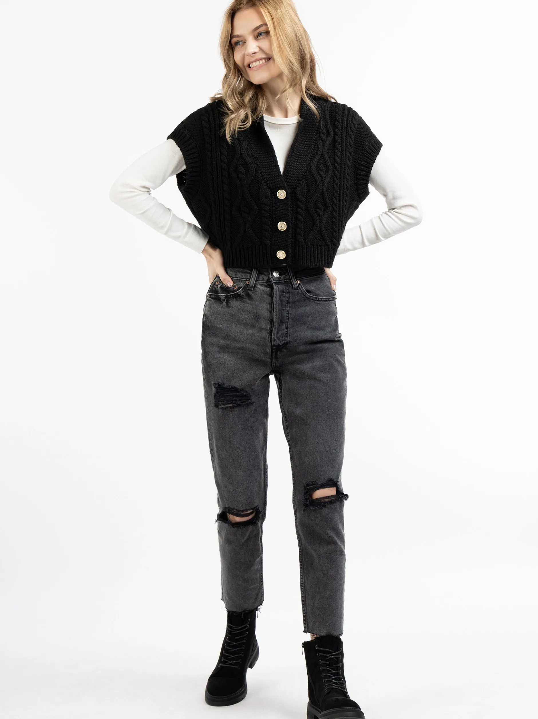Dreimaster Damen Strickweste in schwarz