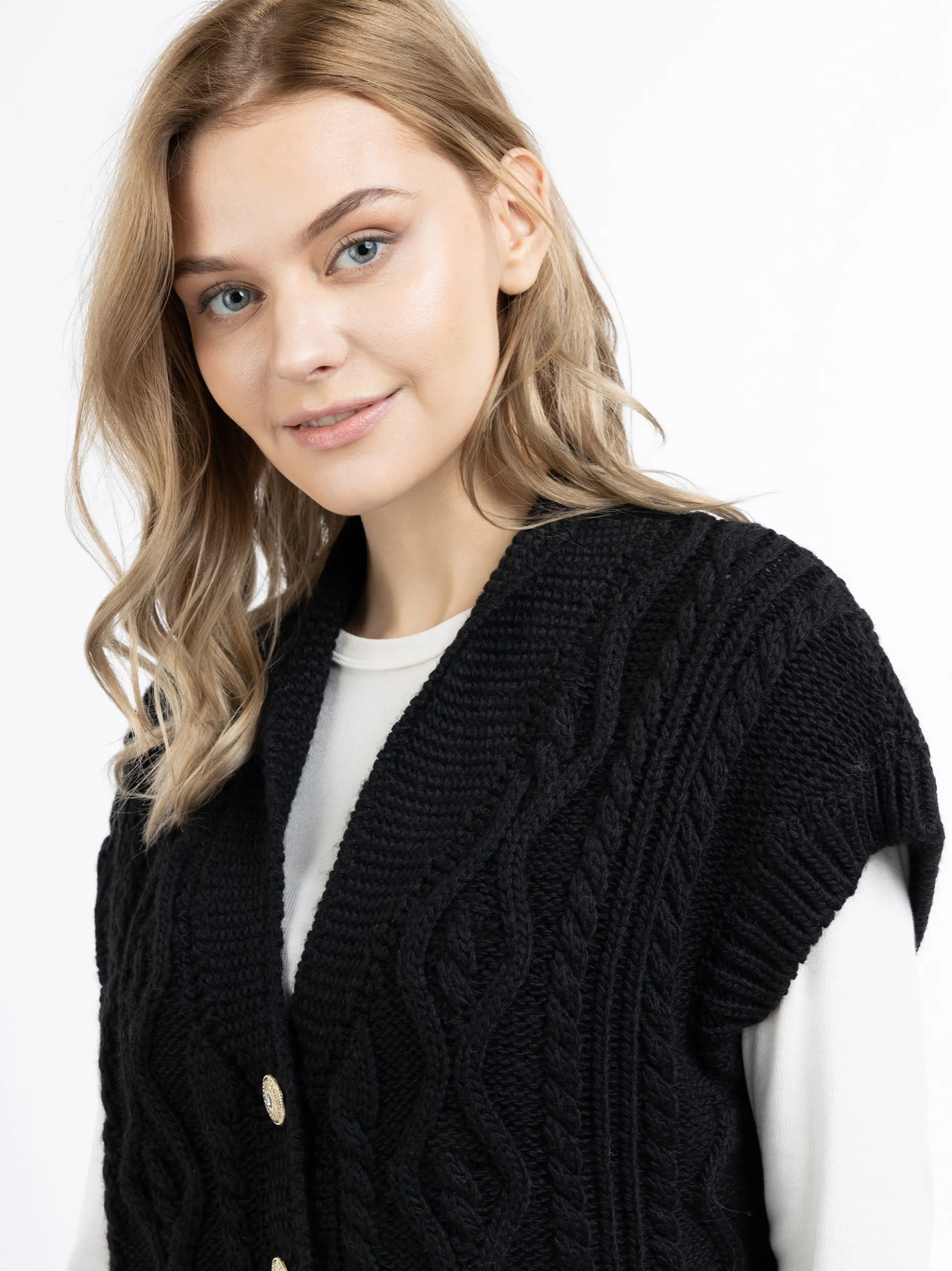 Dreimaster Damen Strickweste in schwarz