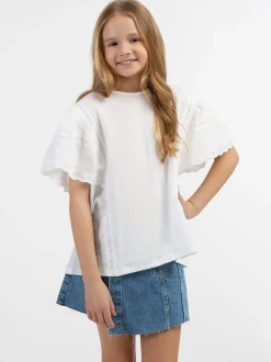 Dreimaster Mädchen Blusenshirt mit Spitze in weiß