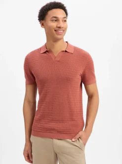 Drykorn Herren Strick-Poloshirt in cognac rot