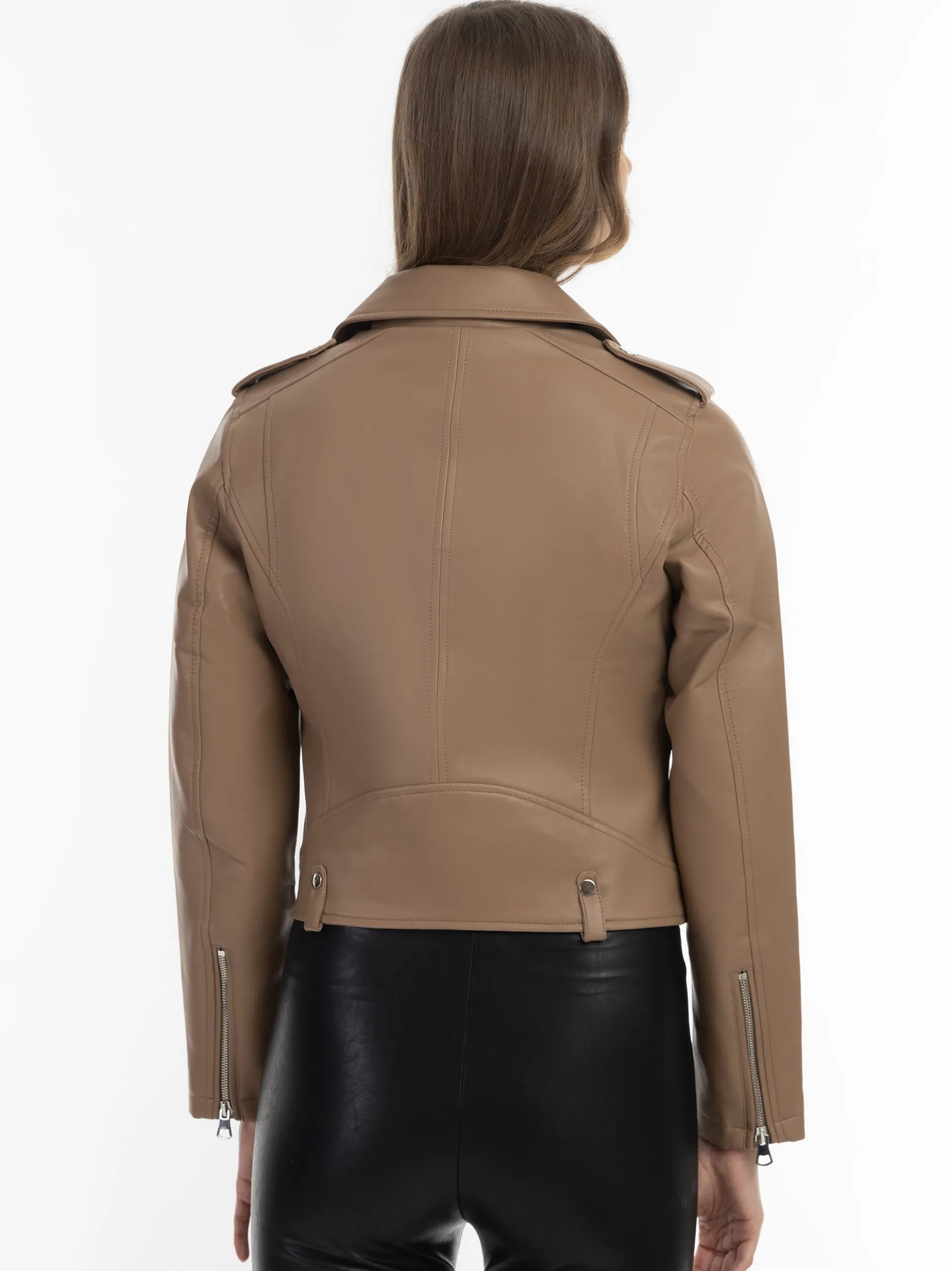Faina Damen Bikerjacke aus Kunstleder in beige