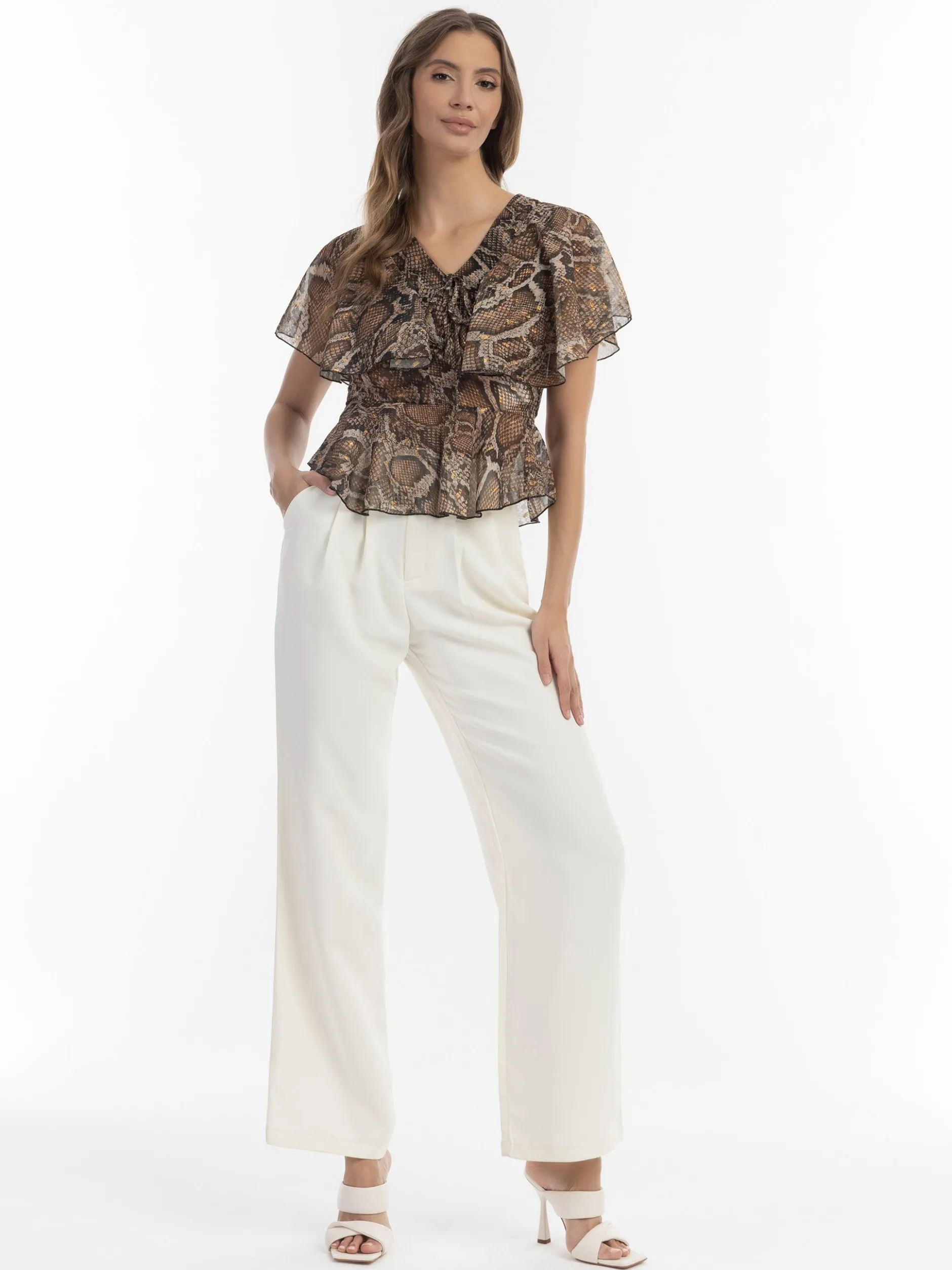 Faina Damen Bluse in beige - Ausschnitt: V-Ausschnitt