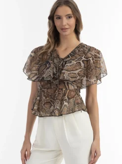 Faina Damen Bluse in beige - Ausschnitt: V-Ausschnitt