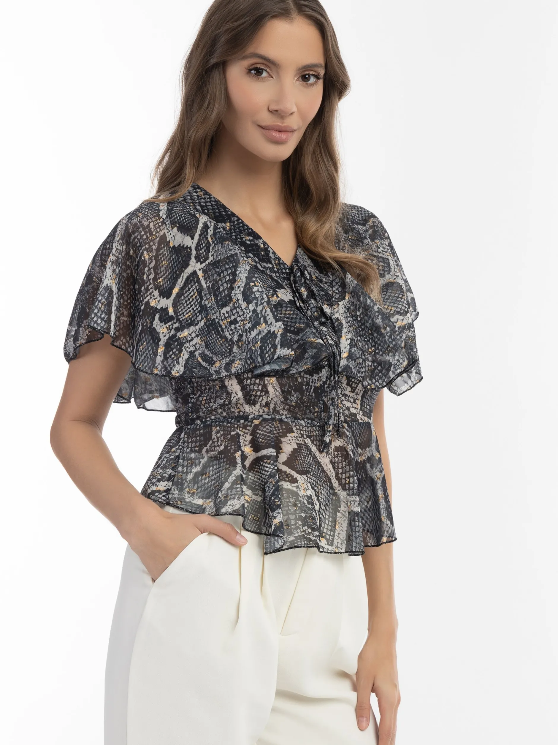 Faina Damen Bluse in schwarz - Ausschnitt: V-Ausschnitt